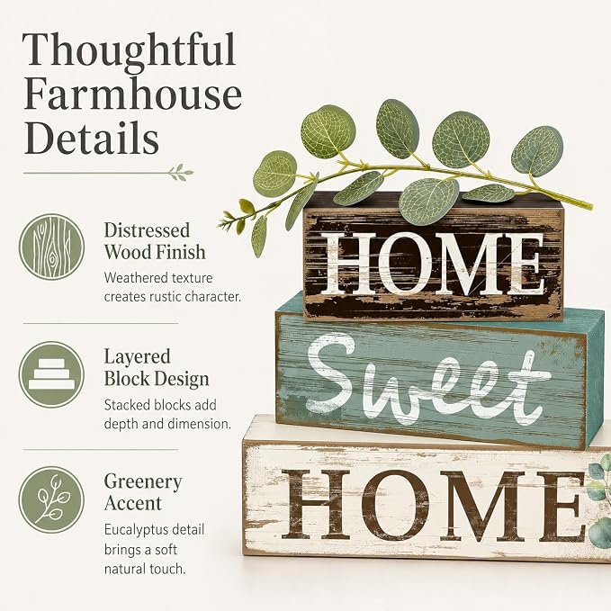 Farmhouse Home Sweet Home Wood Block Decor Set, 4 Pieces – image 3