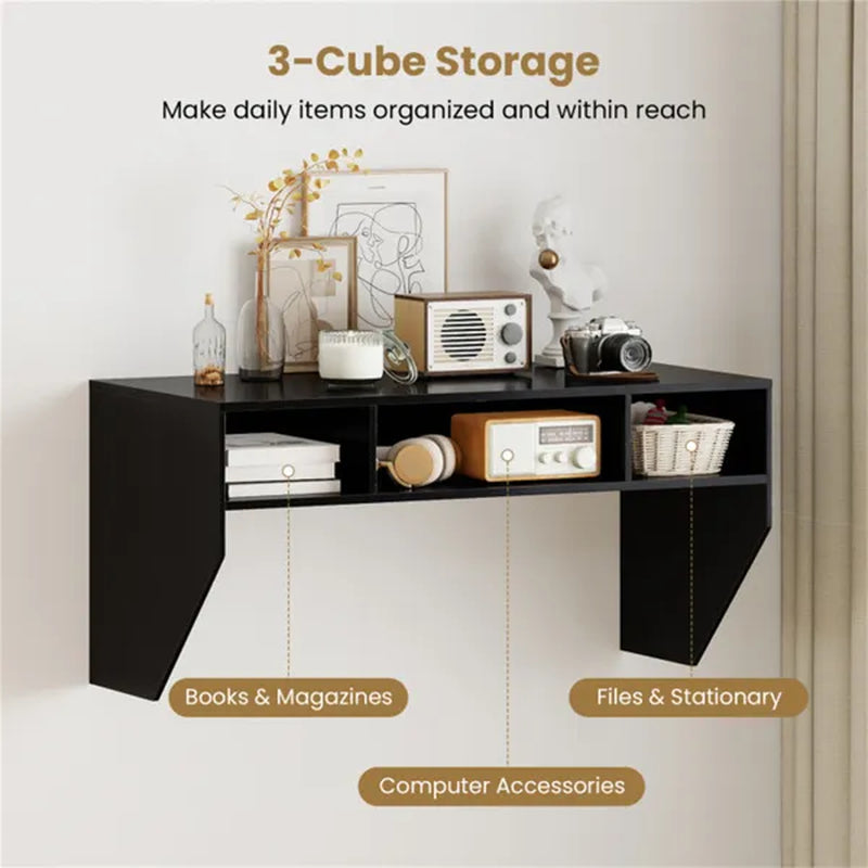 Wall-Mounted Floating Computer Desk with 3-Cube Storage, Black – image 8