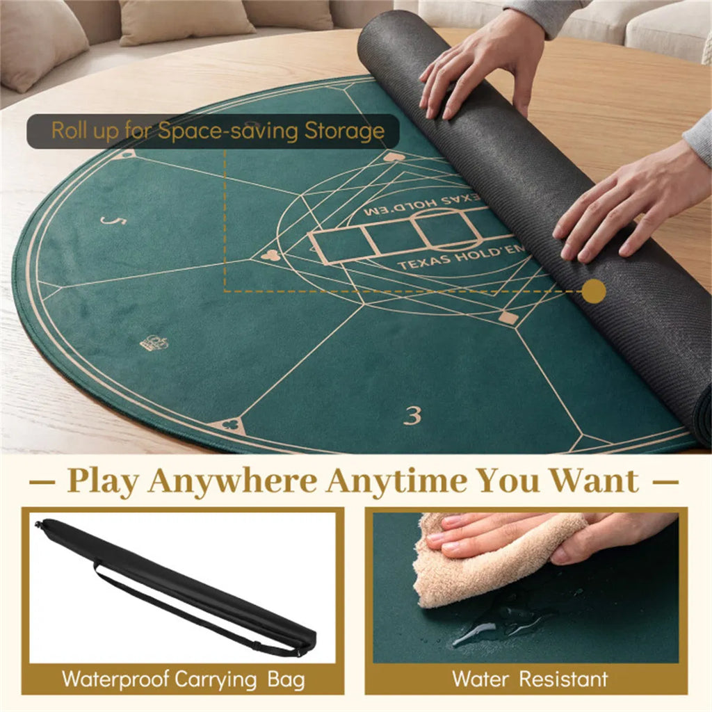 Round Poker Table Top 40 in, Foldable Card Mat with Carry Bag, Green – image 11