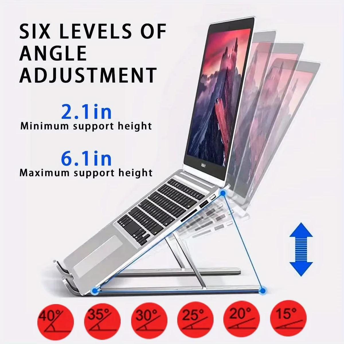 Adjustable Aluminum Laptop Stand, Foldable 6-Level Riser for 8-16 In – image 3