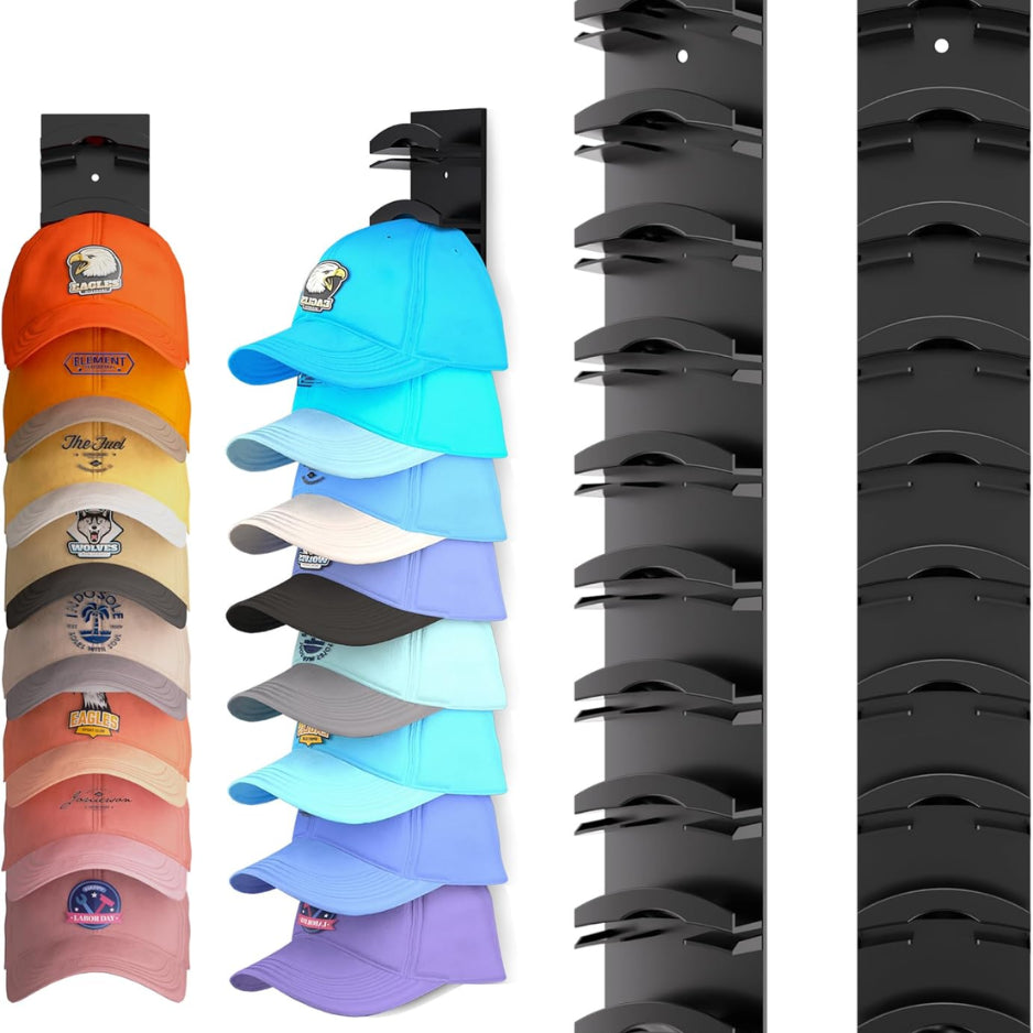 Hat Rack for Baseball Caps 2 Pack – Wall Cap Organizer Holds 20