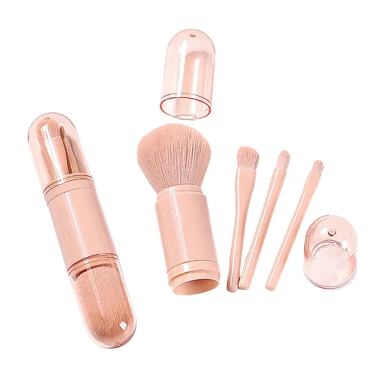 Travel Makeup Brush Set 4-in-1, Capped Portable Face Brushes