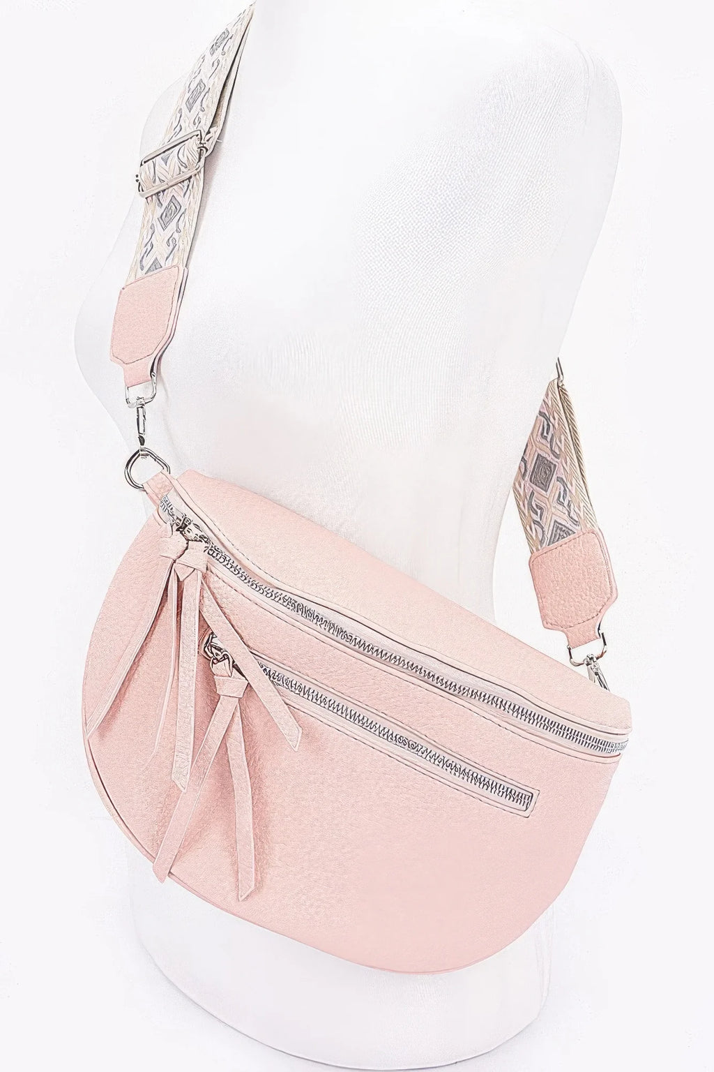 Crossbody Belt Bag – Faux Leather Zip Waist Bag, White – image 8