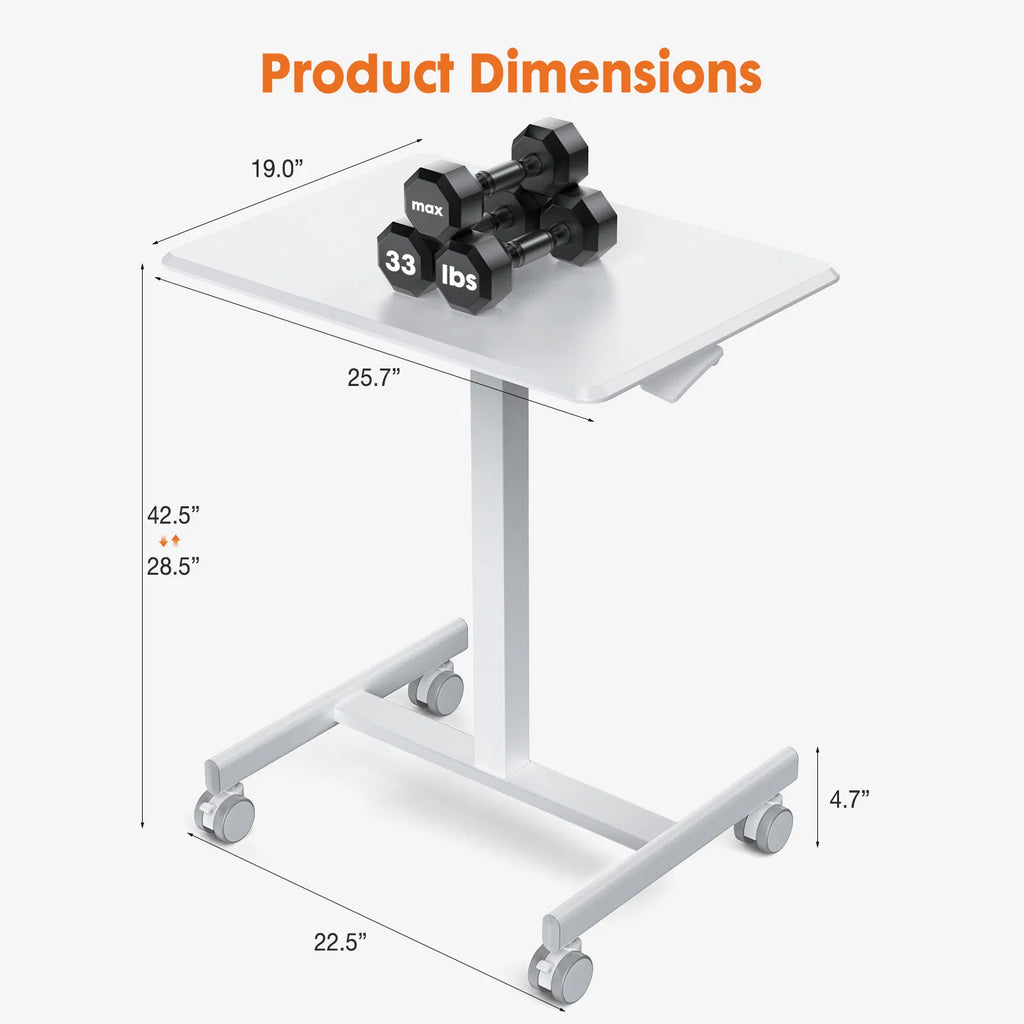 Pneumatic Rolling Laptop Cart, Height Adjustable 28.5-42.5 Inch – image 4