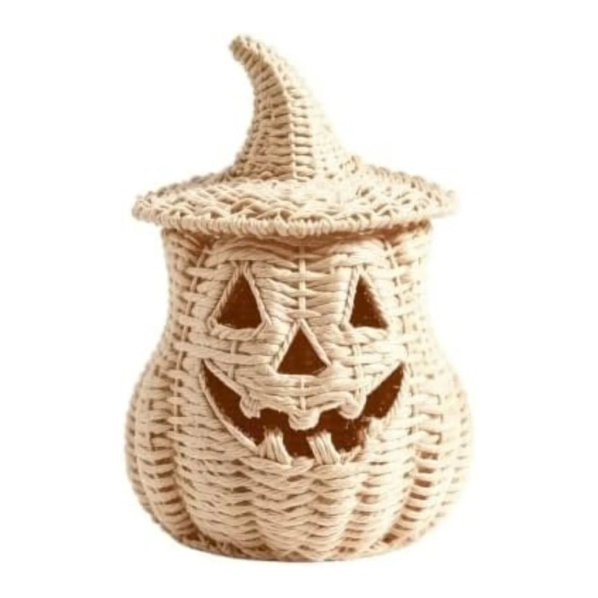 Wicker Pumpkin Lantern 11 in, Handwoven Rattan Halloween Decor – image 2