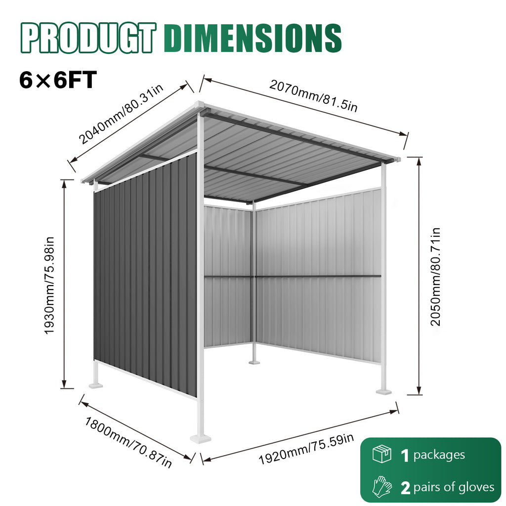 6 x 6 ft Lean-To Metal Hardtop Shelter for Bikes, Grills and Tools – image 5