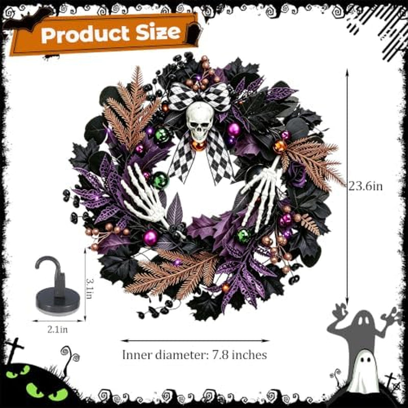 Halloween Skull Wreath 20 in, Gothic Purple and Black Door Decor – image 4