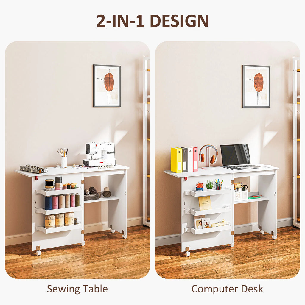Folding Sewing Machine Cabinet with Storage Bins and Lockable Wheels – image 6