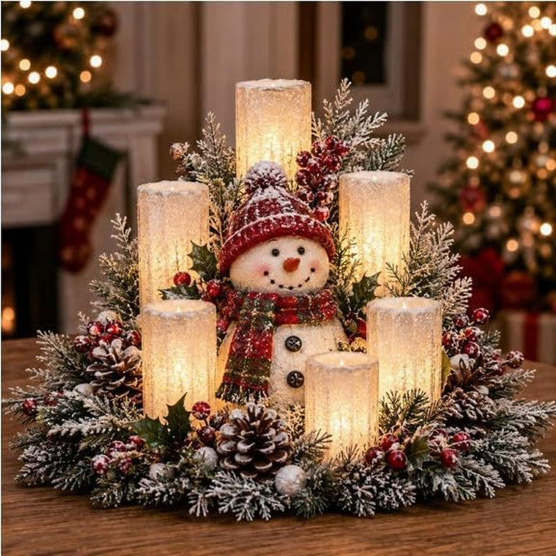 Christmas Centerpiece with Flameless Candle, Lighted Snowman – image 6