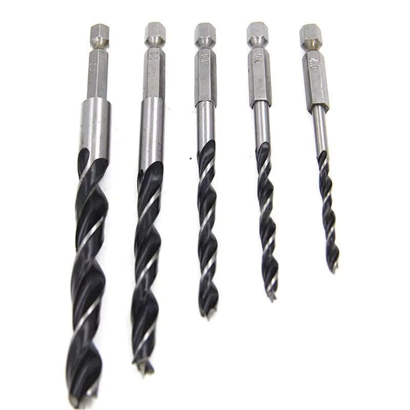 Brad Point Drill Bit Set 5-Piece 4-10mm Hex Shank for Wood – image 5