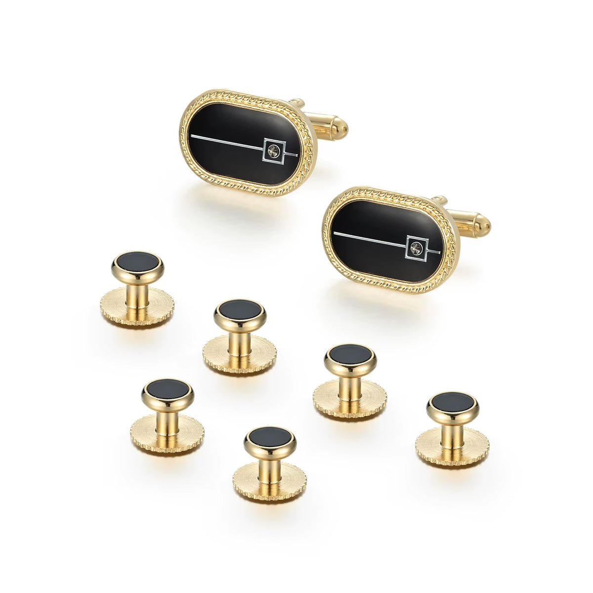Cufflinks and Shirt Studs Set, Classic Black Formal Tuxedo Set – image 3