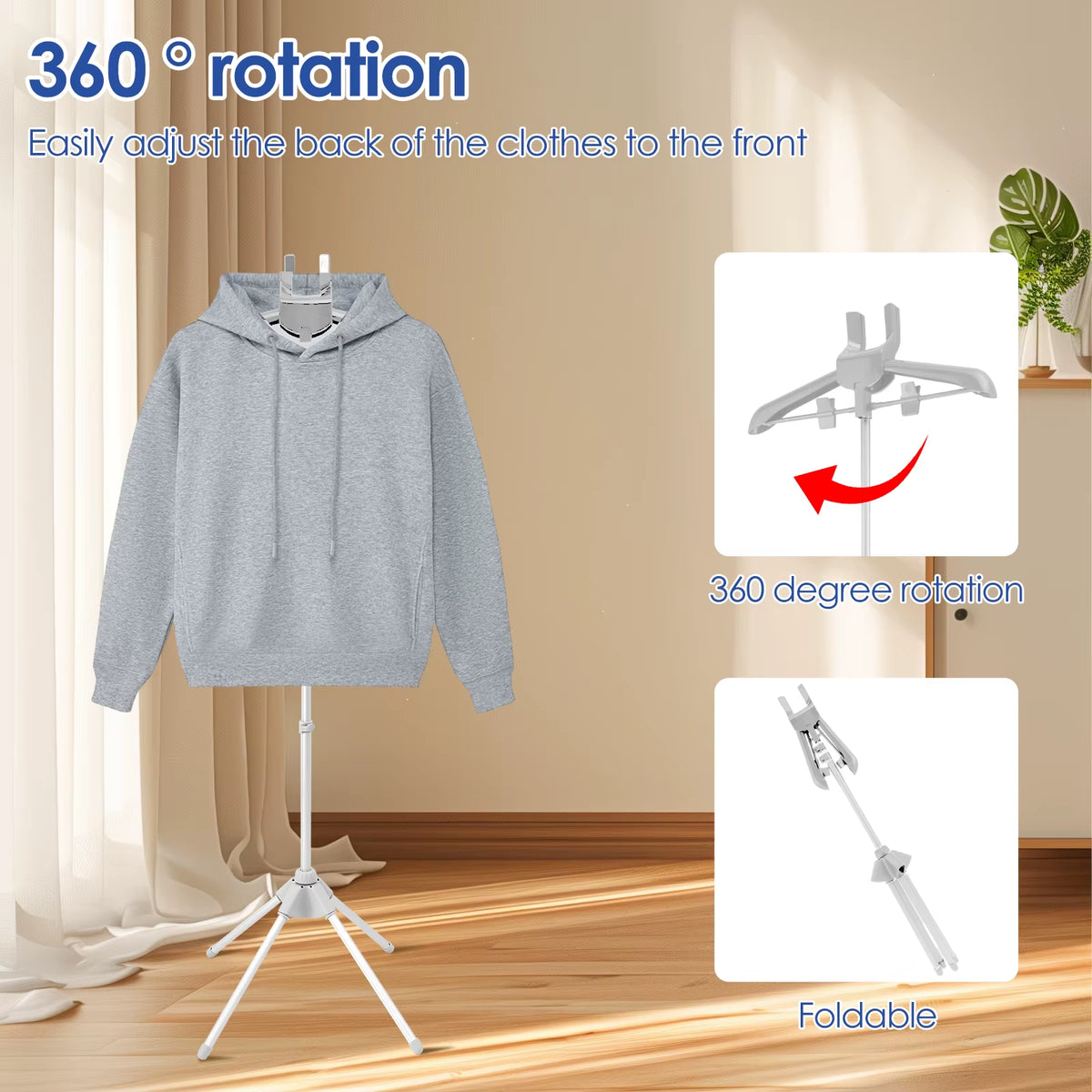Adjustable Garment Steamer Stand with Hanger, Foldable, 33–63 in – image 3