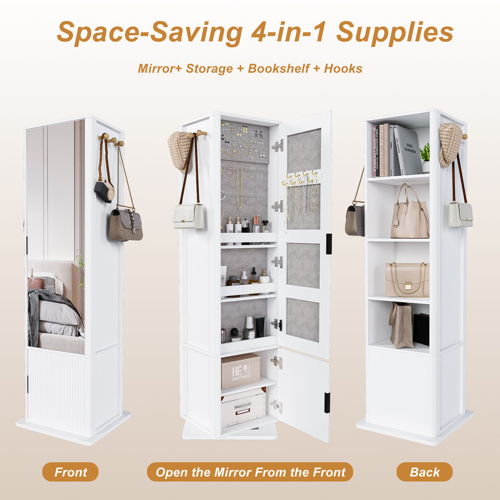 4-in-1 Revolving Makeup Tower with Full Mirror, Hat Hooks and Shelves – image 5