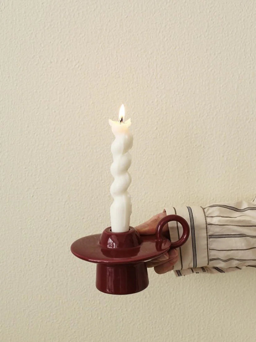 Retro Ceramic Candle Holder with Ring Handle, Handmade – image 7