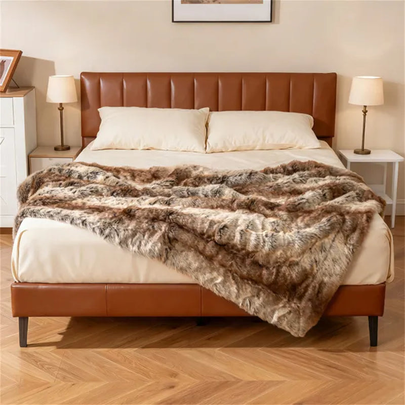Faux Raccoon Fur Throw Blanket 60 x 80 In, Mink-Lined, Coffee – image 6