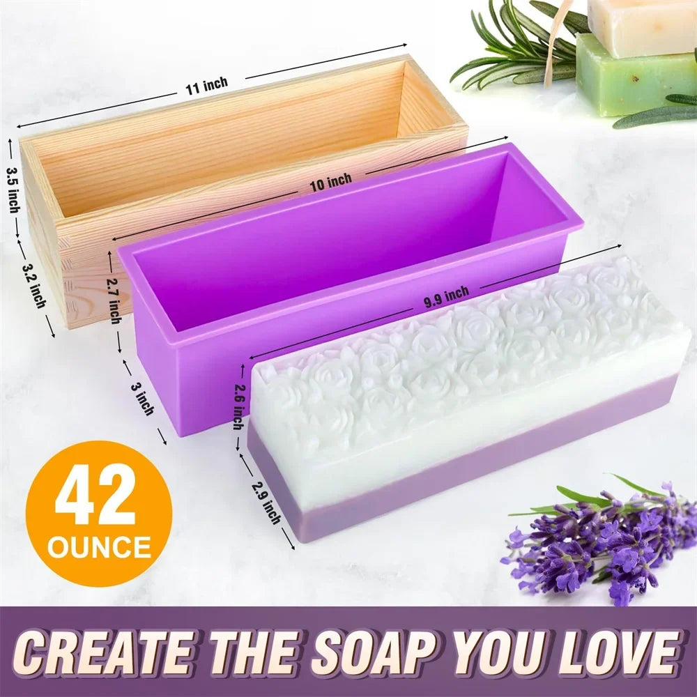 Silicone Soap Mold Kit with Wooden Box and Cutters, 42 oz – image 5