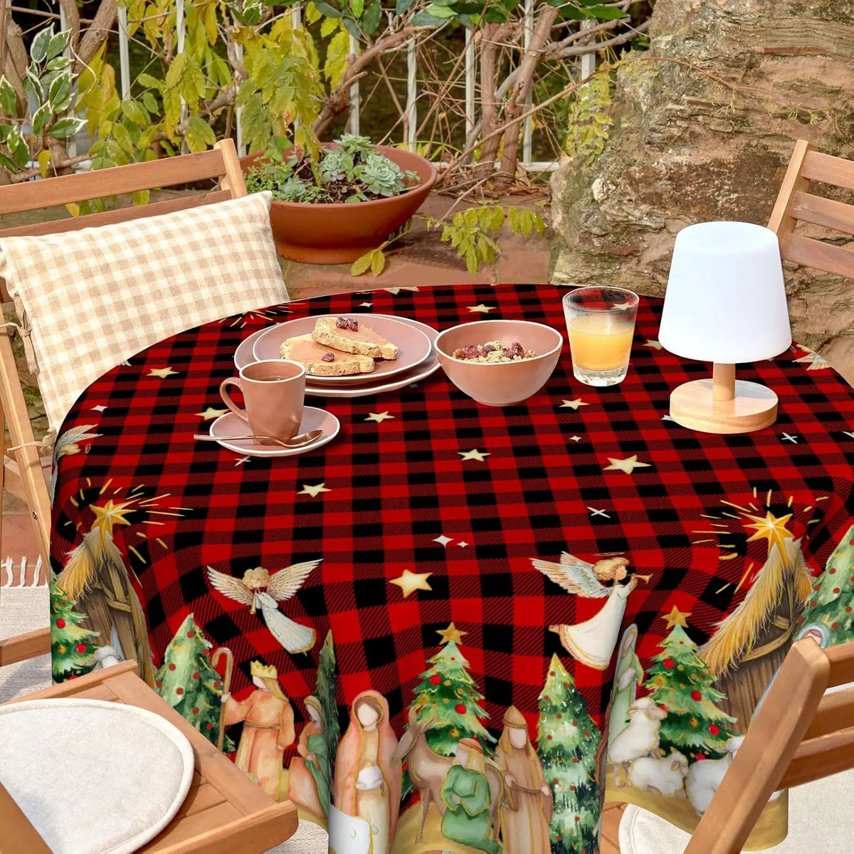 Christmas round Tablecloth 60 Inch, Holiday Print Table Cover