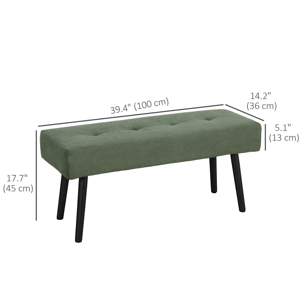 Corduroy Upholstered Bench 39 in with Steel Legs, Green – image 3