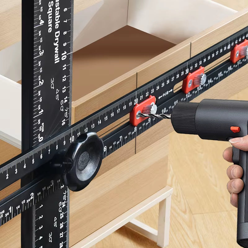 2-In-1 Cabinet Hardware Drilling Jig and T-Square Positioning Ruler