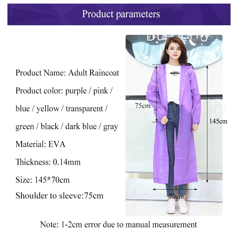 Rain Poncho with Hood – Thickened Waterproof Raincoat, Unisex