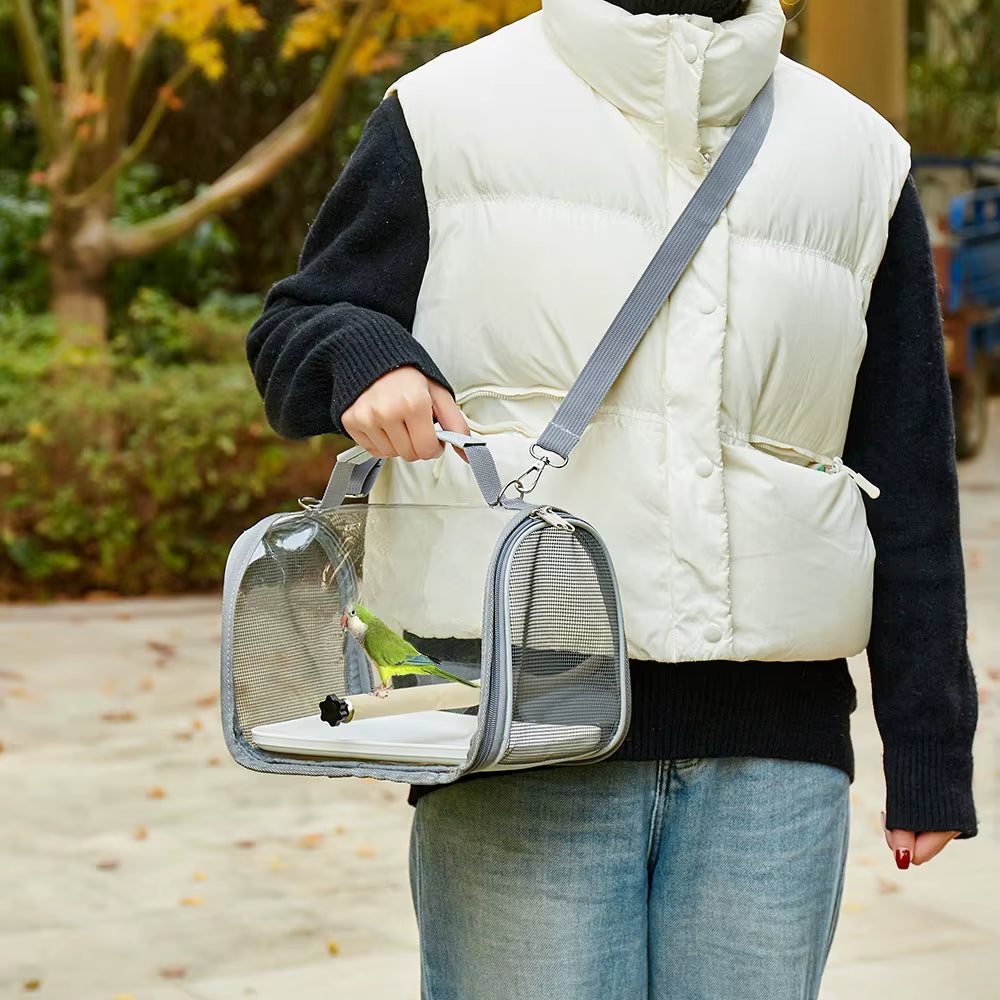 Portable Bird Carrier Bag with Perch Stand, Foldable Travel Cage – image 2