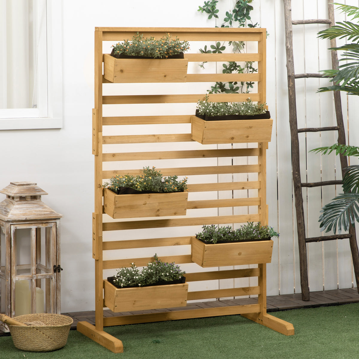 Wooden Trellis Plant Stand with 5 Planter Boxes, Freestanding – image 2