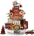 Christmas Tiered Tray Decor, Rustic Buffalo Plaid Wood, 24 Pack