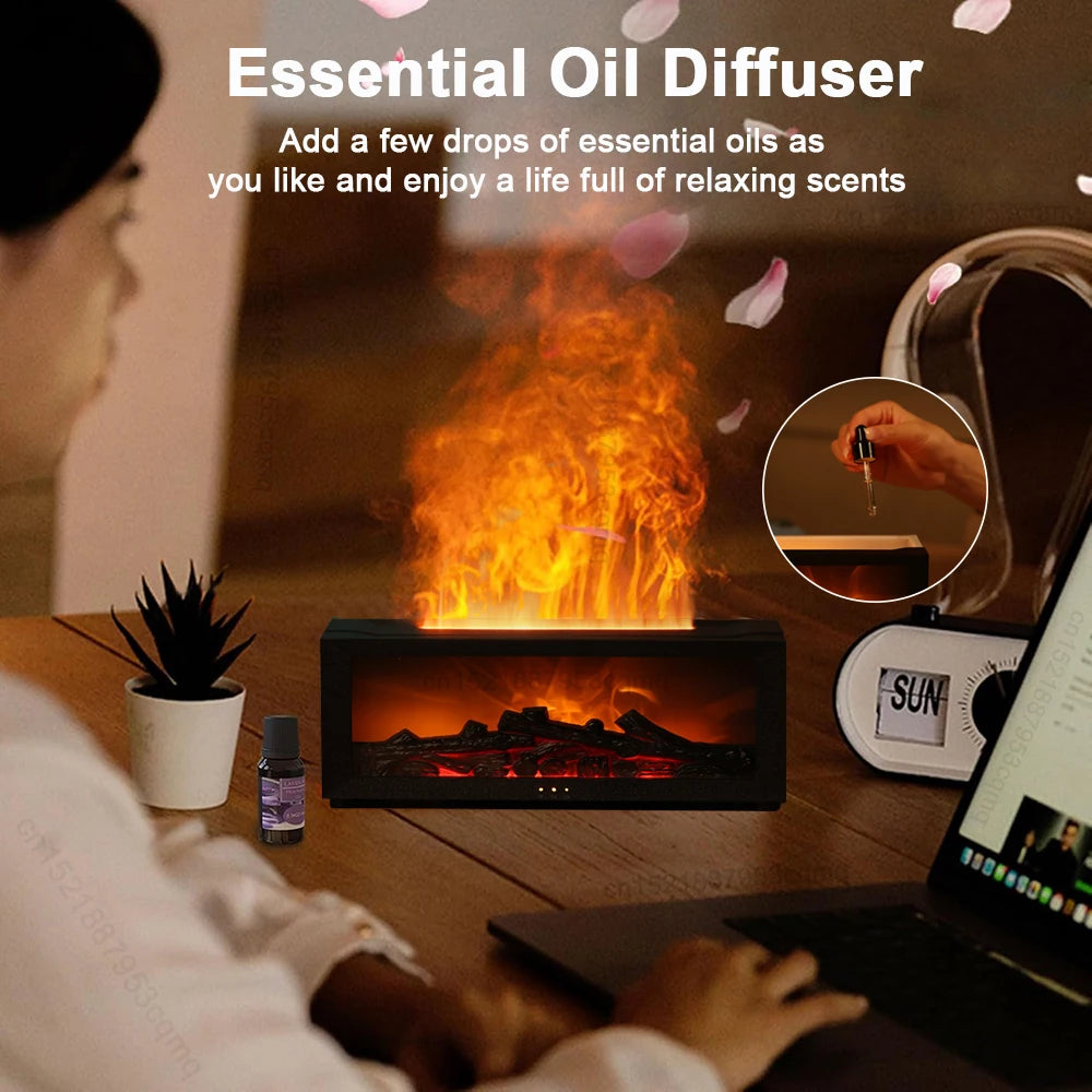 Flame Essential Oil Diffuser - Aromatherapy Humidifier with RGB Light & Remote