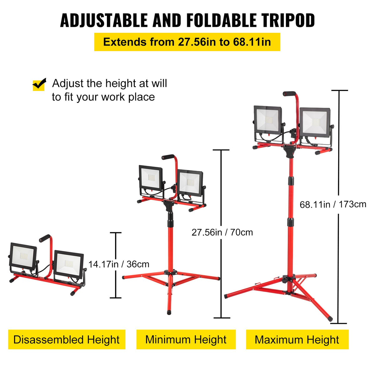 LED Work Light with Tripod Stand, 20000 Lumen Dual Head for Garage