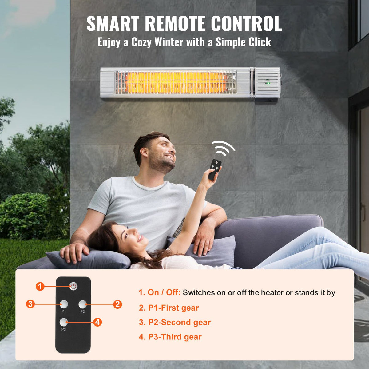 1500W Infrared Patio Heater, IP65 Wall Mount with Remote, 9 Heat Settings – image 5