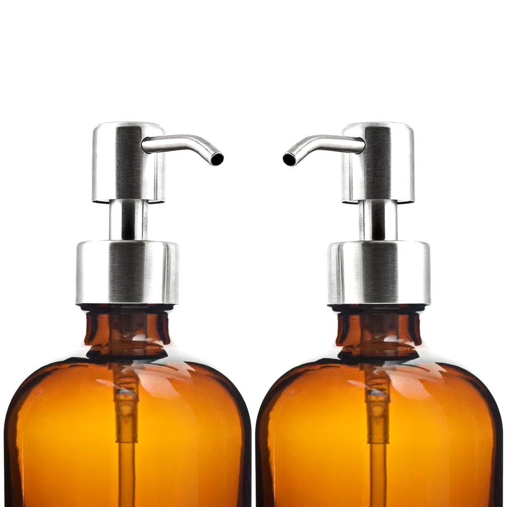 Amber Glass Soap Dispenser Set with Steel Pumps – image 4