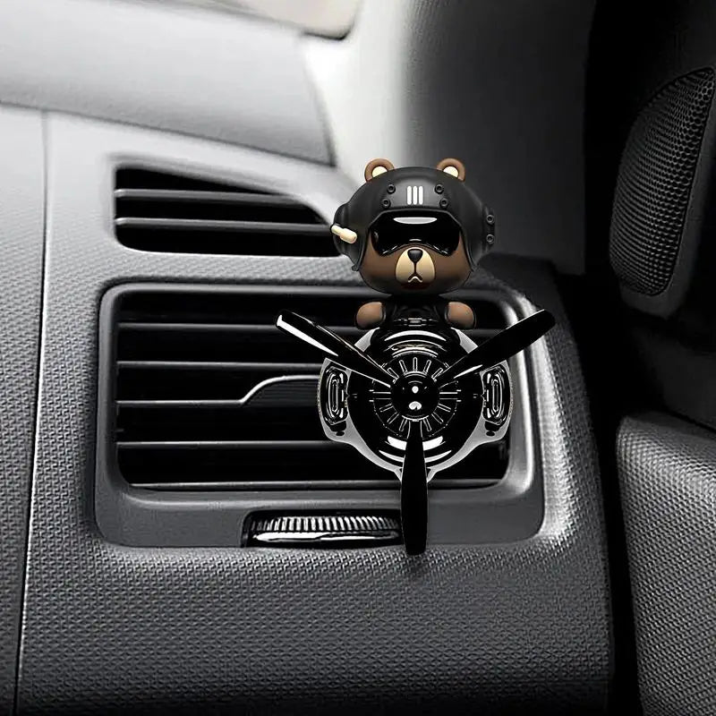 Rotating Pilot Bear Car Air Freshener - Vent Clip Propeller Aroma Diffuser