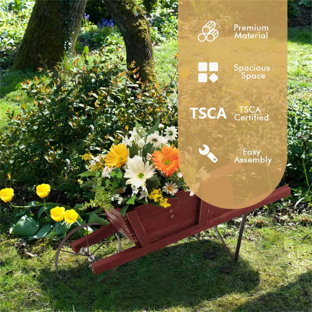 Wooden Wheelbarrow Planter with 9 Seasonal Magnetic Decorations – image 9