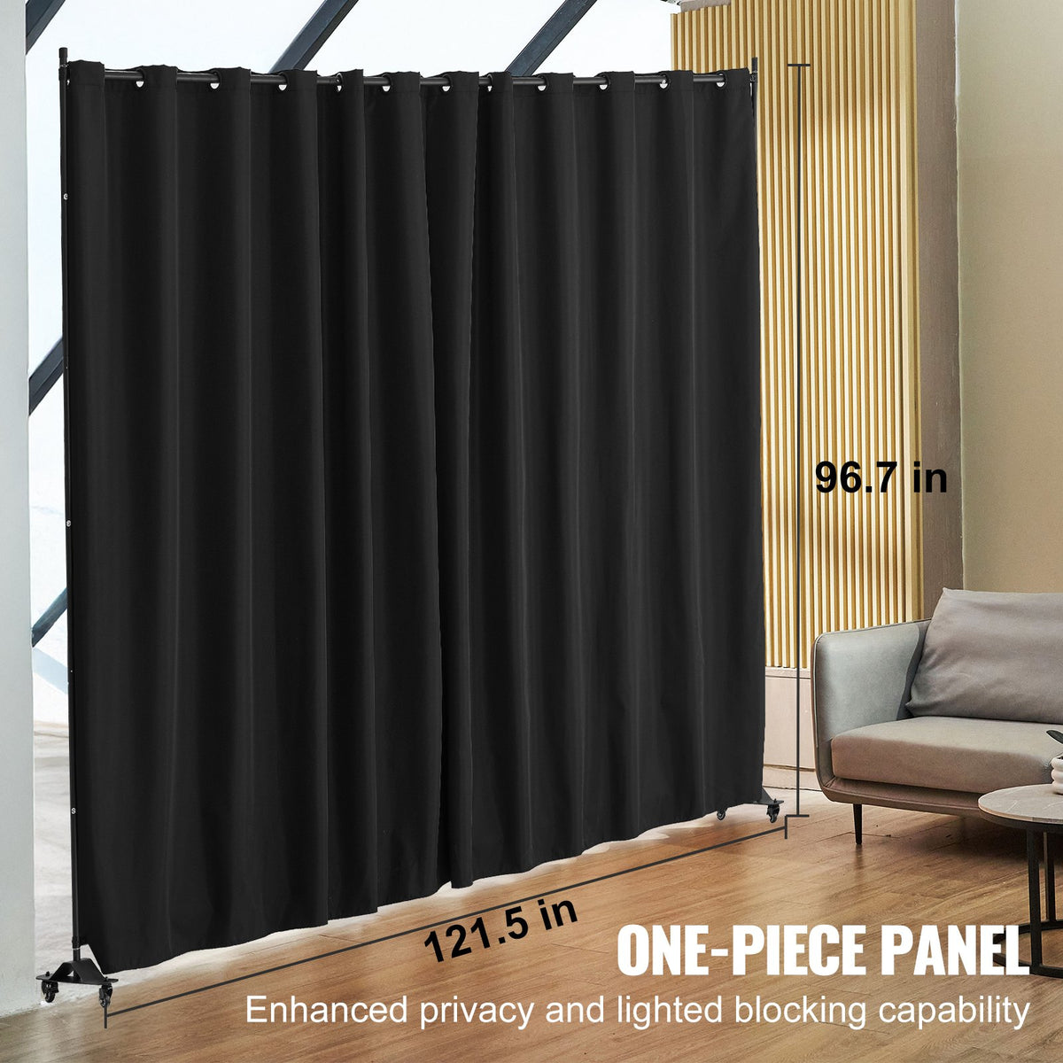 Rolling Curtain Room Divider Stand with Lockable Wheels – image 3