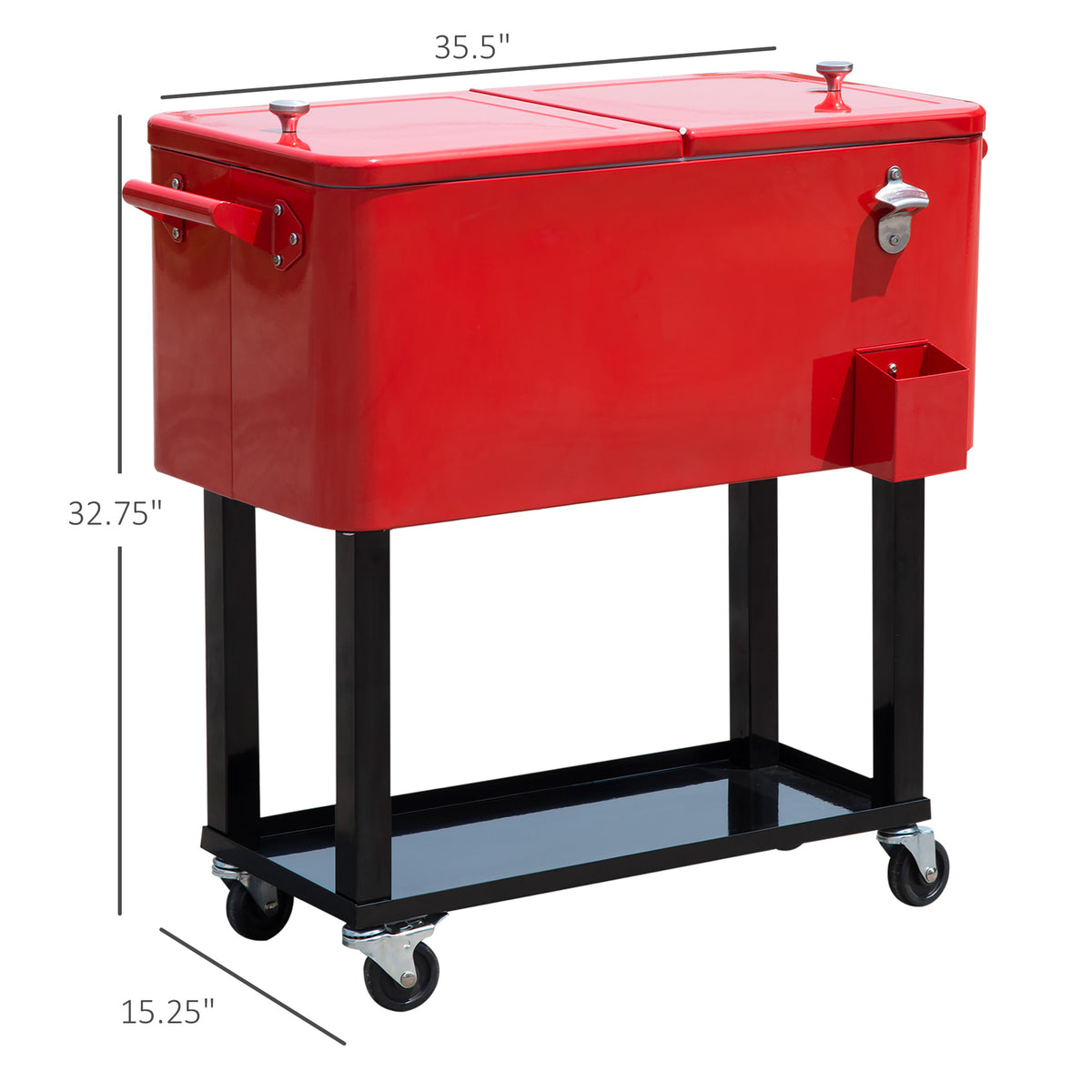 Rolling Cooler Cart 80 Qt, Stand-Up Ice Chest on Wheels, Red – image 3