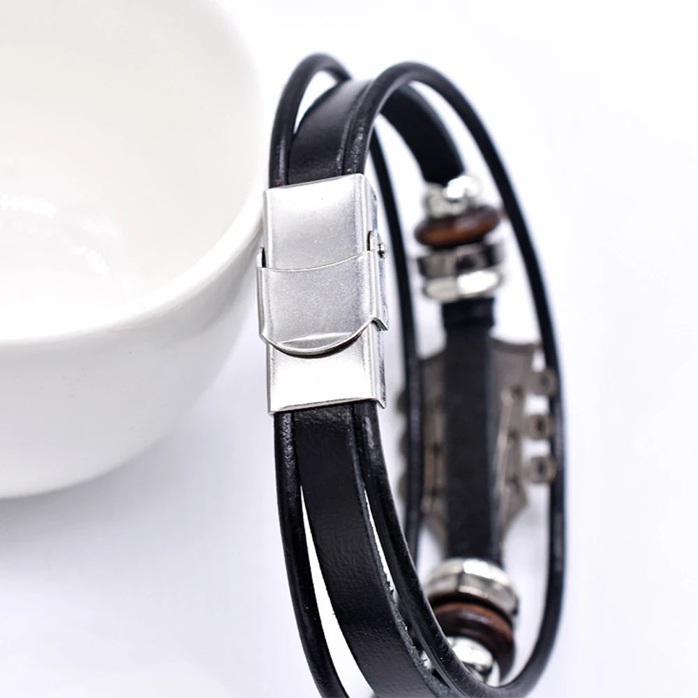 Leather Guitar Bracelet - Braided Multi-Layer Wrap for Musicians – image 7