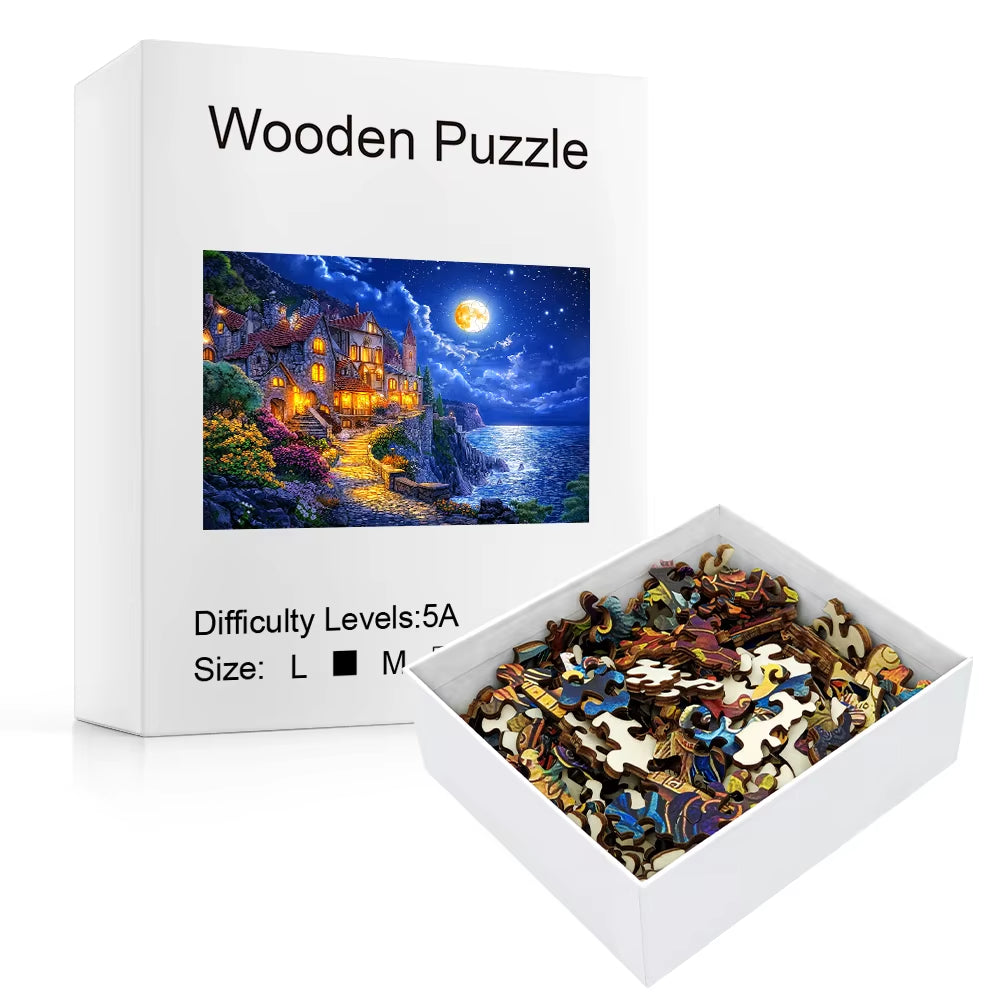 Wooden Jigsaw Puzzle, Moonlit Coastal Castle – image 2