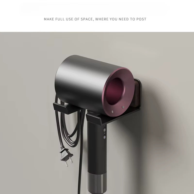 Wall Mounted Hair Dryer Holder, Punch-Free Wood and Aluminum Rack – image 5