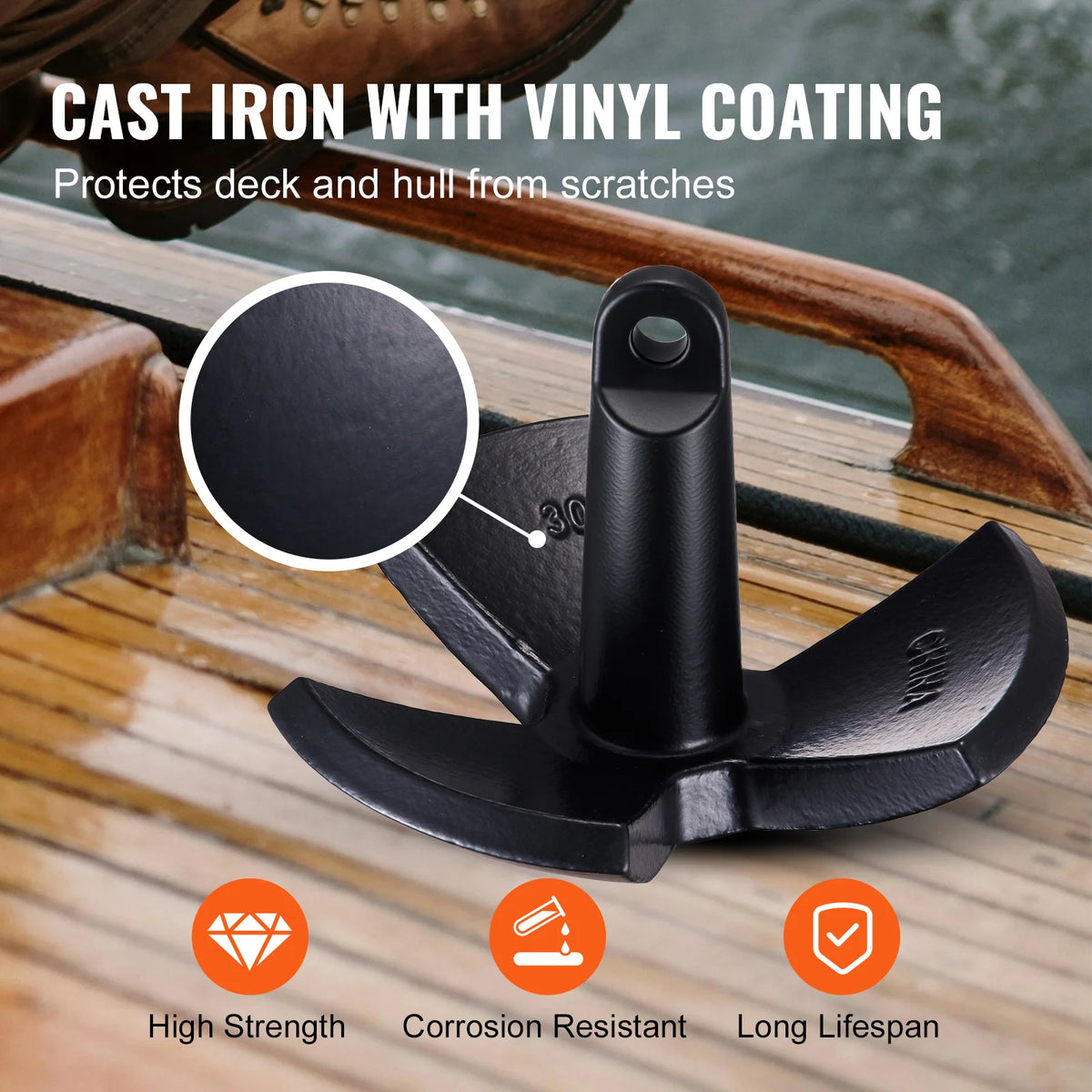 30 lb Vinyl-Coated Cast Iron River Anchor for Boats – image 5