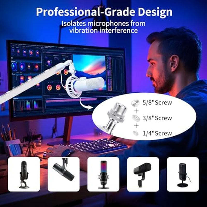 Low Profile Microphone Boom Arm, 360-Degree Desk Mount, White – image 5
