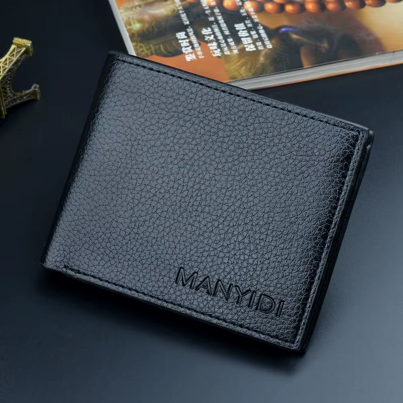 Men's Slim Bifold Wallet - Lychee Texture Soft Faux Leather