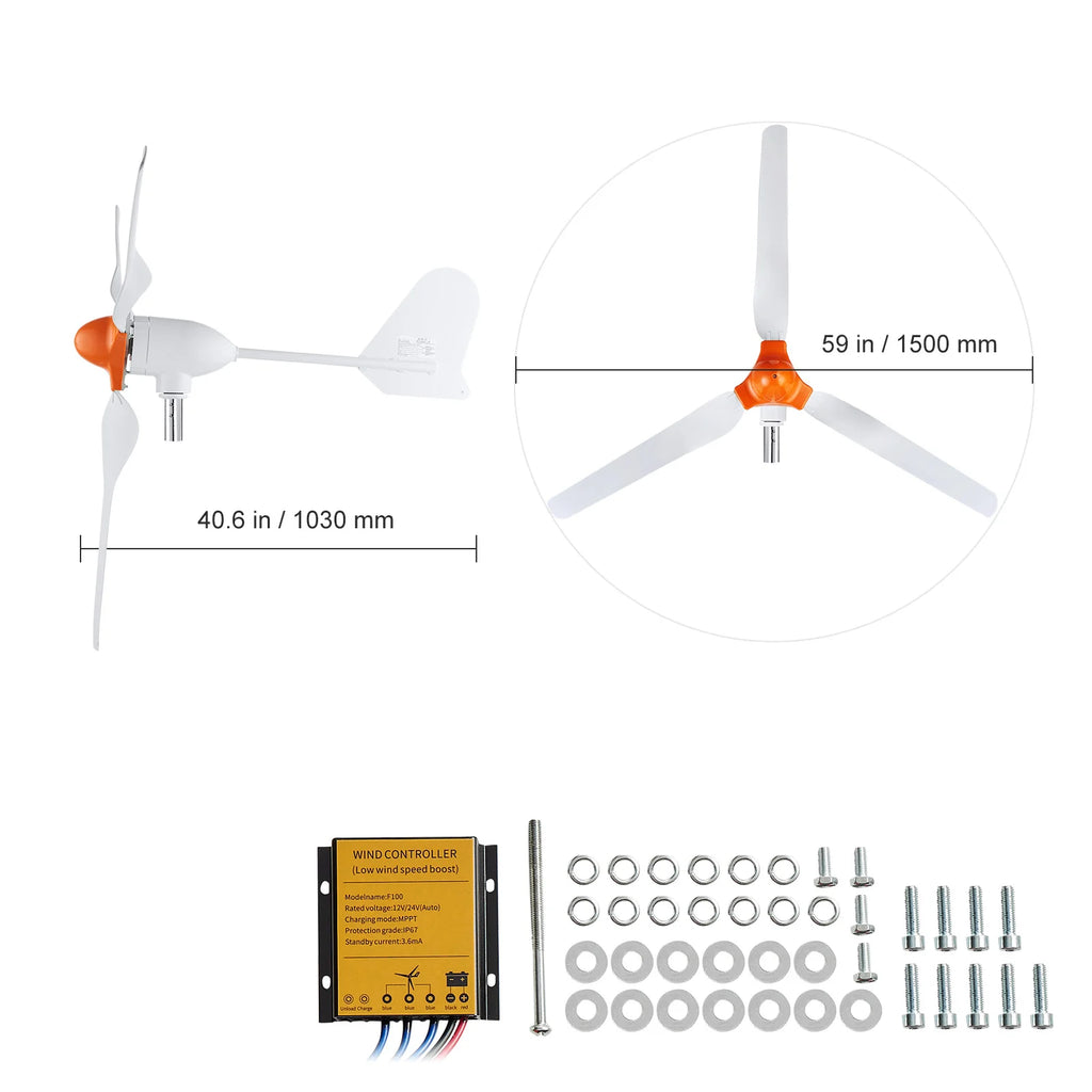 Wind Turbine Generator Kit 800W 12V with MPPT Controller – image 8