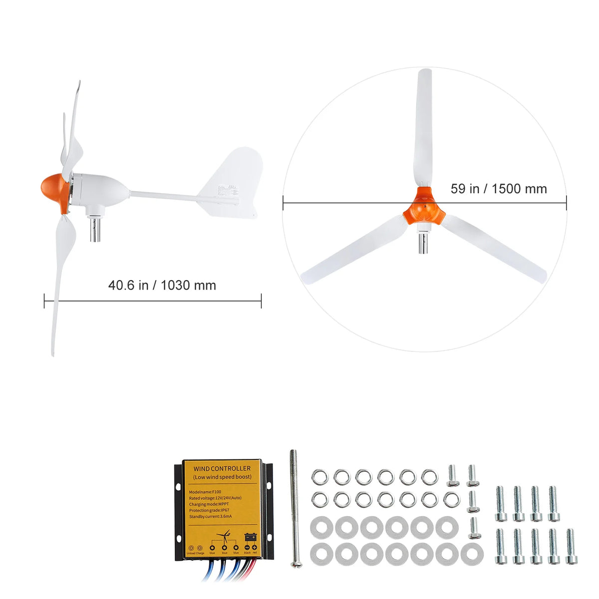 Wind Turbine Generator Kit 800W 12V with MPPT Controller – image 8