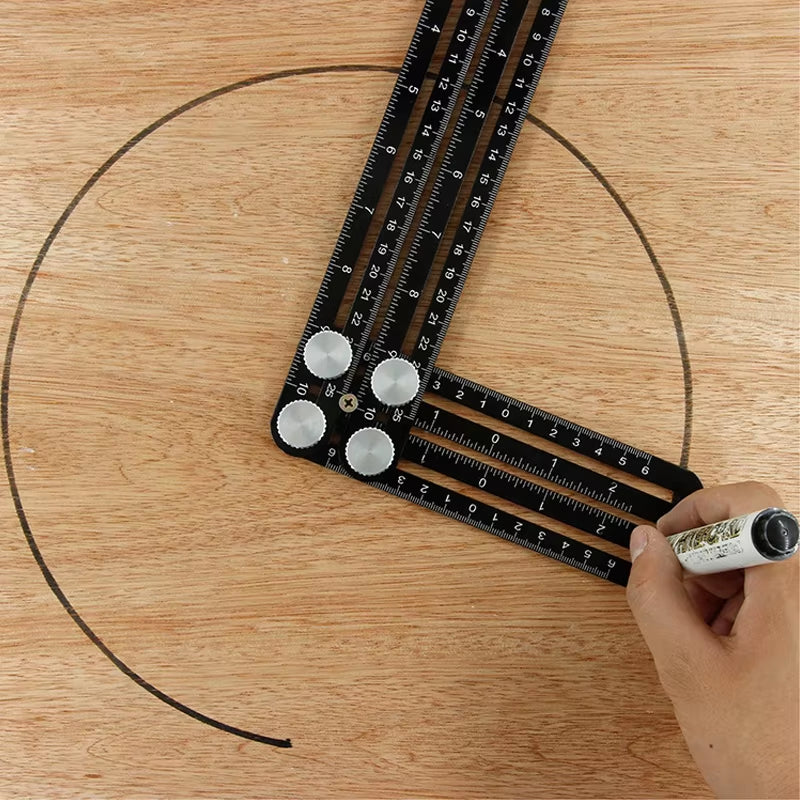 6-Fold Tile Hole Locator Ruler - Aluminum Angle Measuring Template Tool