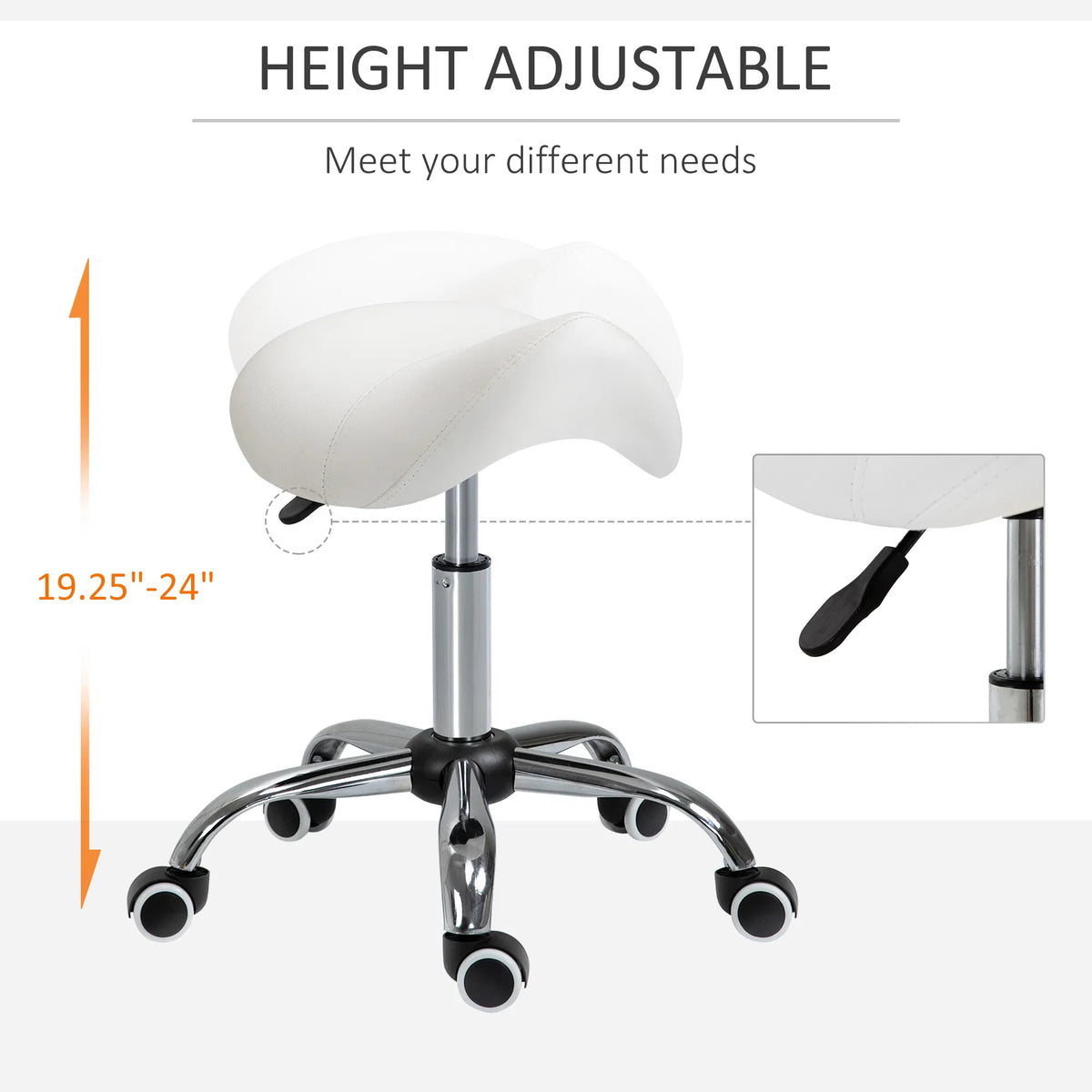Cream White Rolling Salon Stool with Adjustable Height – image 4