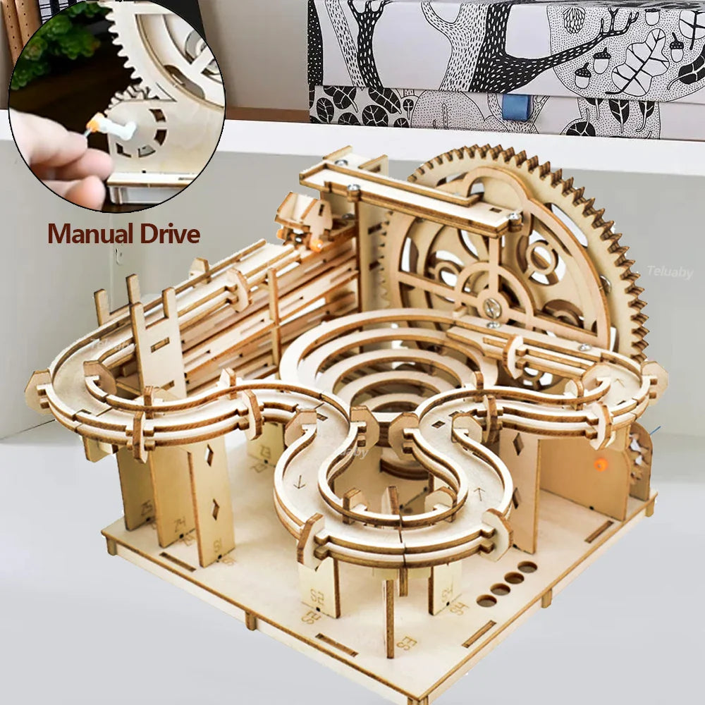 3D Wooden Marble Run Puzzle Kit for Adults, Hand-Crank Model – image 3