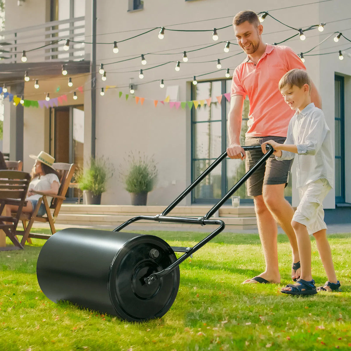 Lawn Roller 19.5 in Steel Drum, Push or Tow, 10 Gal Water Fill