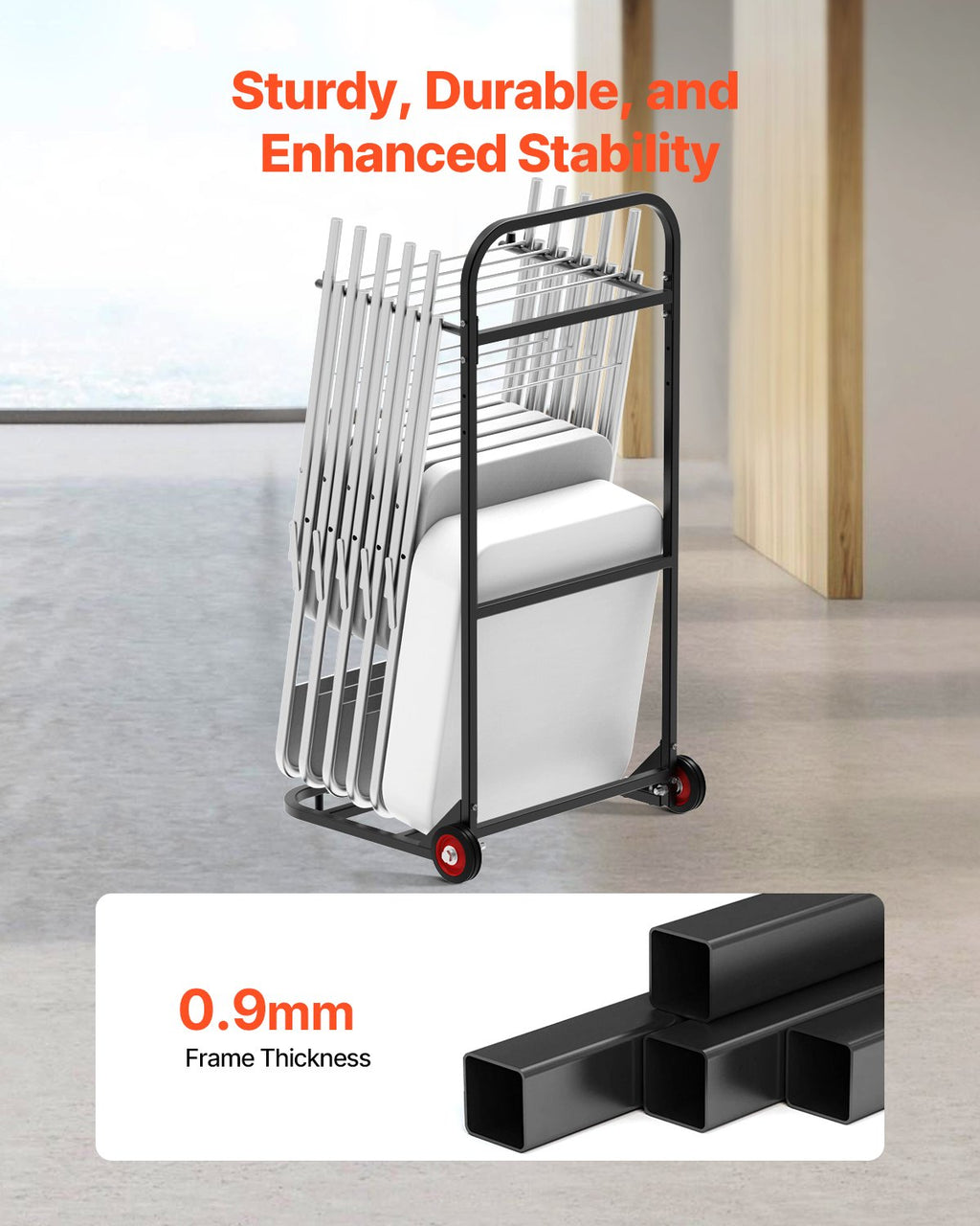 Folding Chair Cart for 10 Chairs, 100 lb Steel Chair Dolly – image 4