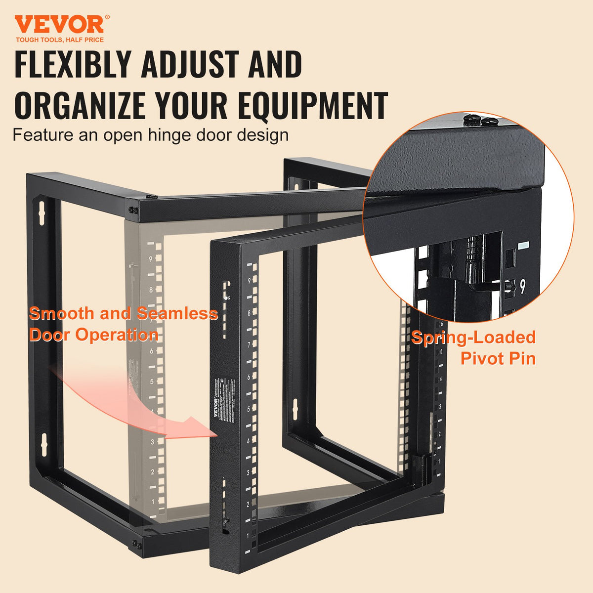 9U Wall Mount Open Frame Network Rack, 150 lb Capacity, 18 in Deep – image 3