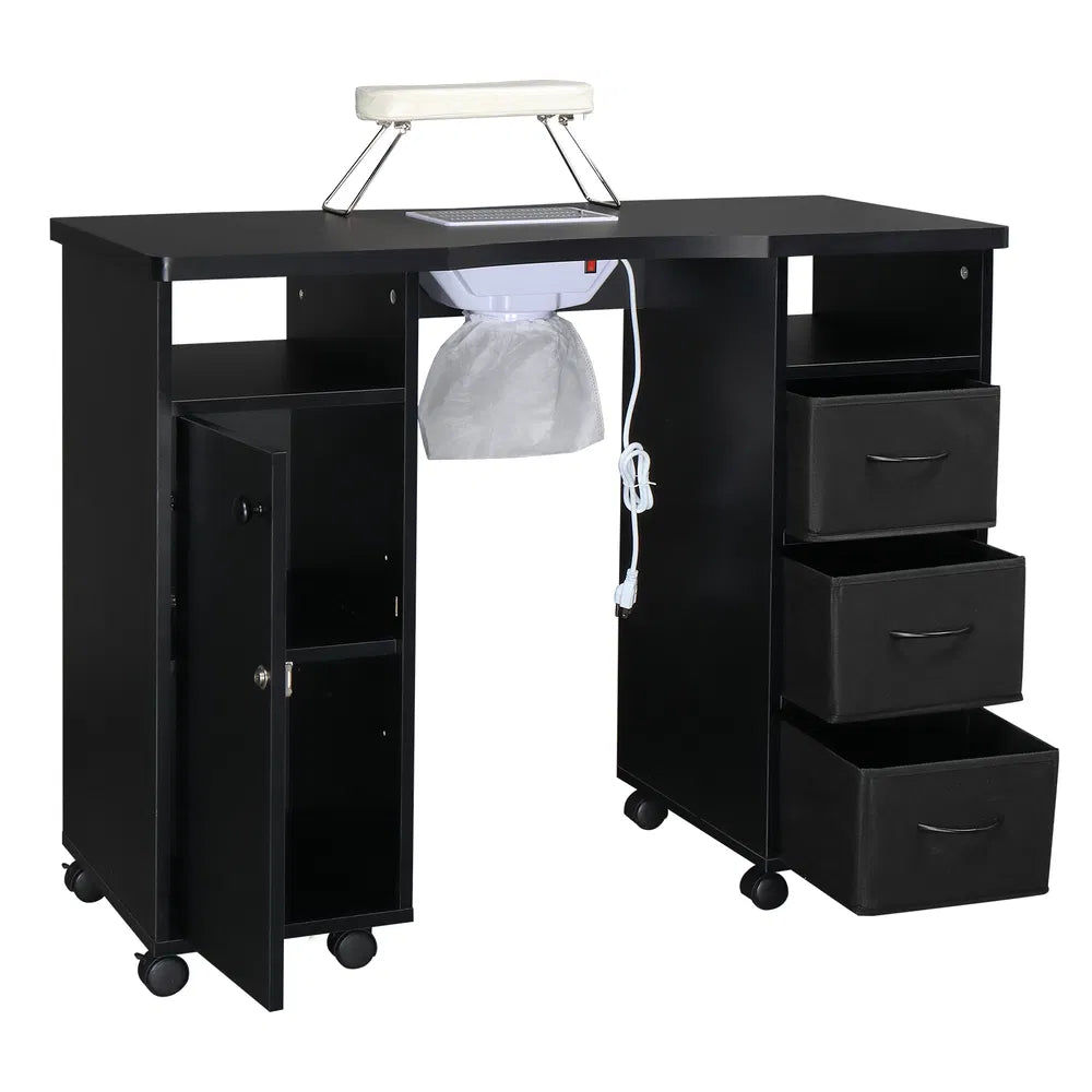Rolling Manicure Table with Built-In Fan, Double Cabinet and 3 Drawers – image 1